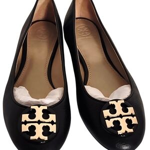 Tory Burch Black Loafers with Gold Emblem